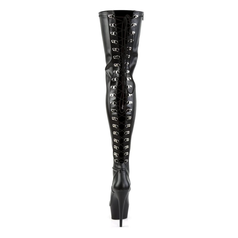 Pleaser Delight-3063 Vegan Leather Women's Thigh High Boots Black | NZ CBRSWZ