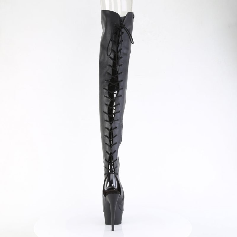 Pleaser Delight-4019 Vegan Leather Women's Thigh High Boots Black | NZ PGWXCI