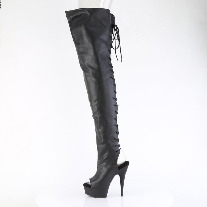 Pleaser Delight-4019 Vegan Leather Women's Thigh High Boots Black | NZ PGWXCI