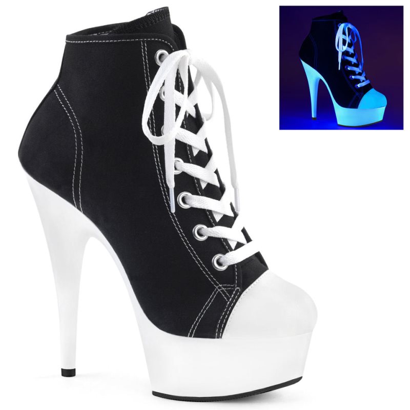 Pleaser Delight-600SK-02 Women\'s Heels Boots Black / White | NZ PKRUSL