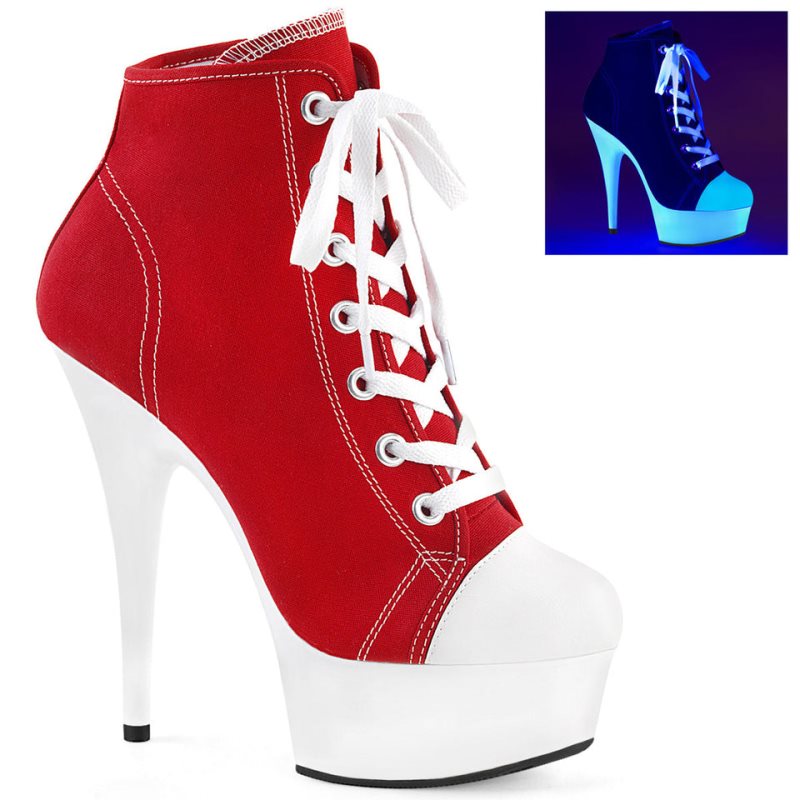 Pleaser Delight-600SK-02 Women\'s Heels Boots Red / White | NZ DZMPQL