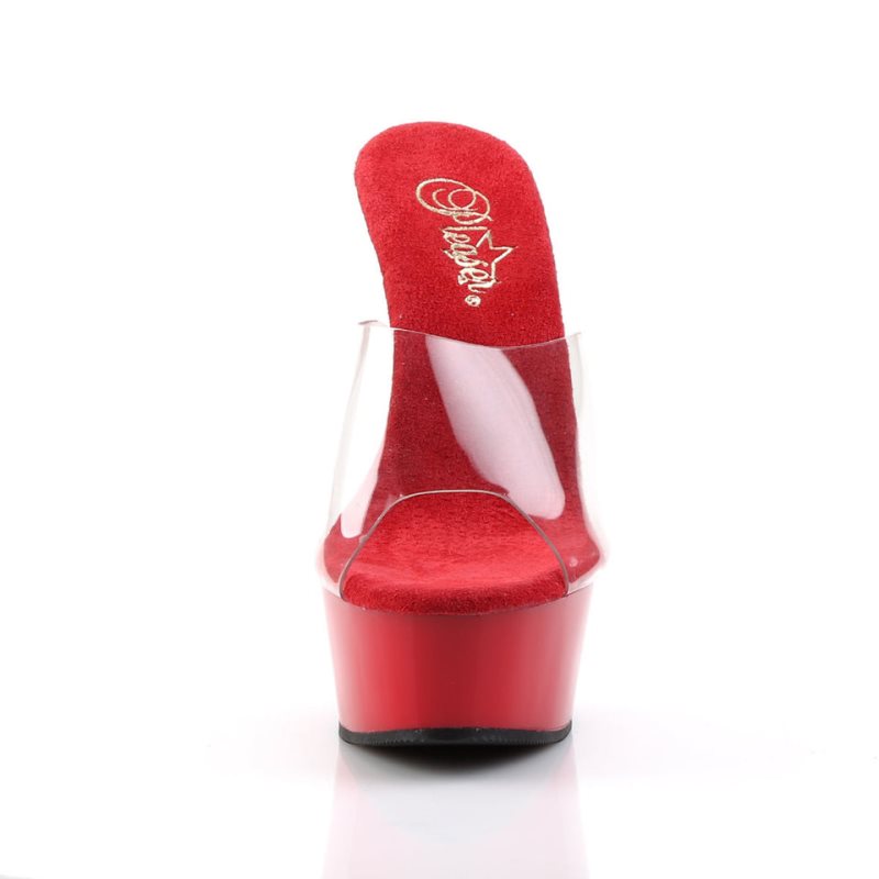 Pleaser Delight-601 Women's Platform Slides Red / Clear | NZ BXLVGC