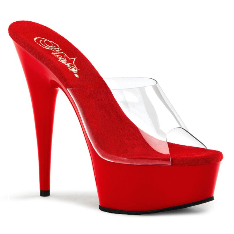 Pleaser Delight-601 Women\'s Platform Slides Red / Clear | NZ BXLVGC