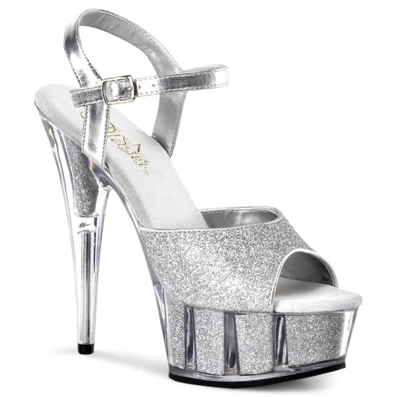 Pleaser Delight-609-5G Women\'s Platform Heels Sandals Silver | NZ LKEVJT