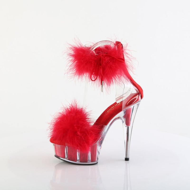 Pleaser Delight-624F Women's Platform Heels Sandals Red / Clear | NZ MNVIHW