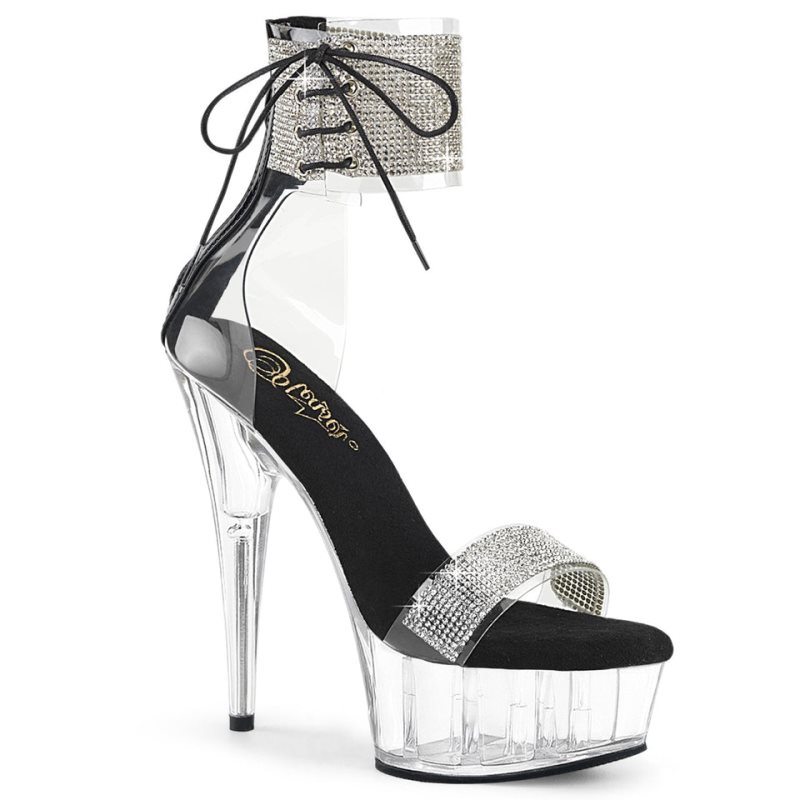 Pleaser Delight-627RS Women\'s Platform Heels Sandals Black / Clear | NZ EFSWDG