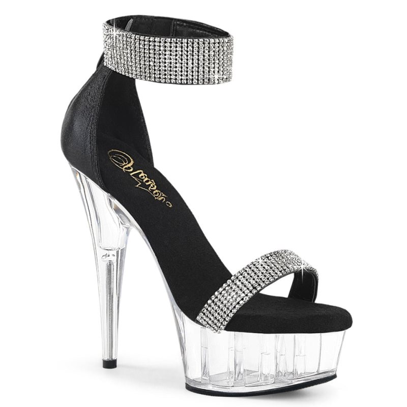 Pleaser Delight-641 Women\'s Platform Heels Sandals Black / Clear | NZ XHLTGC