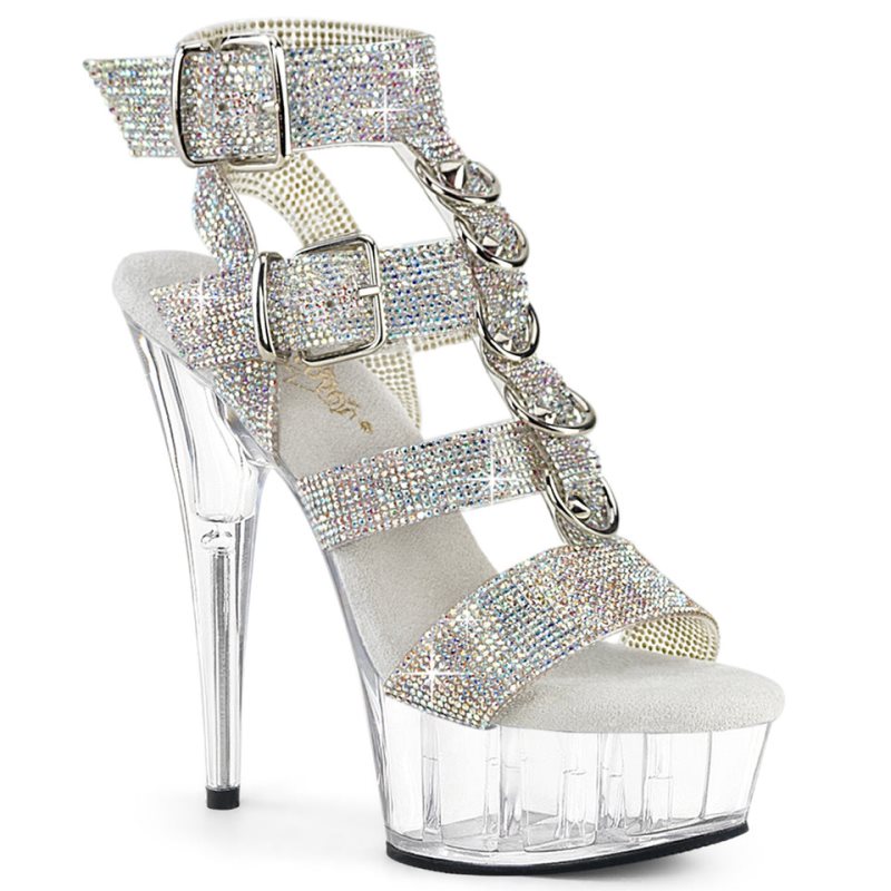 Pleaser Delight-656RS Rhinestones Women\'s Platform Heels Sandals Silver / Clear | NZ NUGMFR