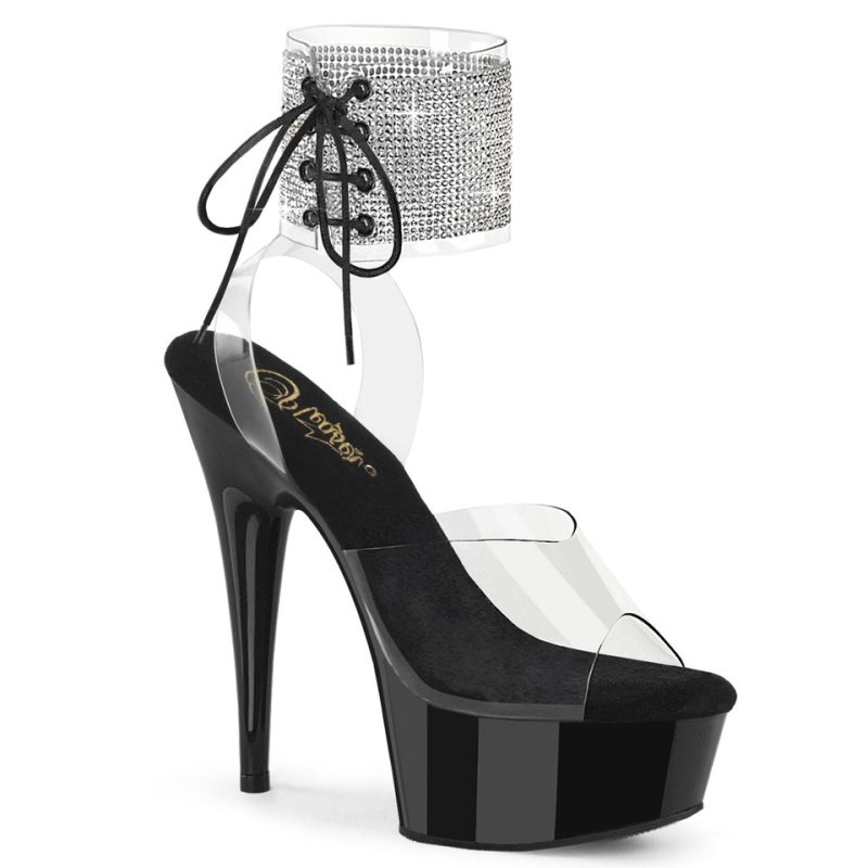 Pleaser Delight-691-2RS Women\'s Platform Heels Sandals Black / Clear | NZ VBZCLR