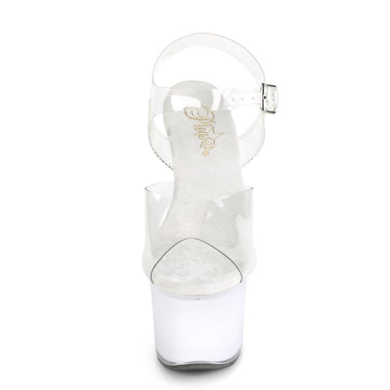 Pleaser Discolite-708 Women's Platform Heels Sandals White / Clear | NZ UHGEPL