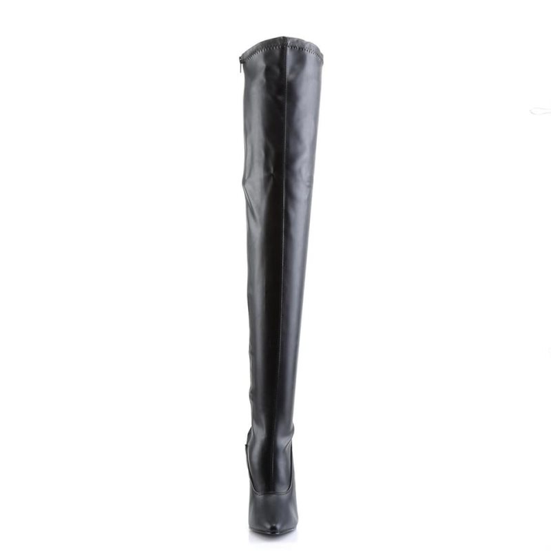 Pleaser Domina-3000 Vegan Leather Women's Thigh High Boots Black | NZ JEZASW