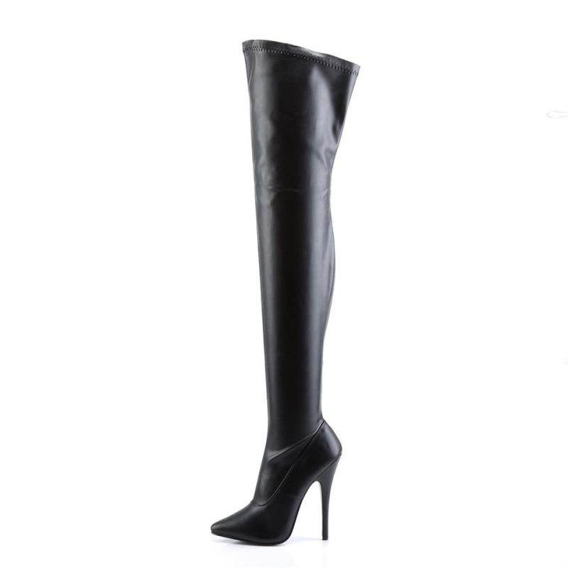 Pleaser Domina-3000 Vegan Leather Women's Thigh High Boots Black | NZ JEZASW