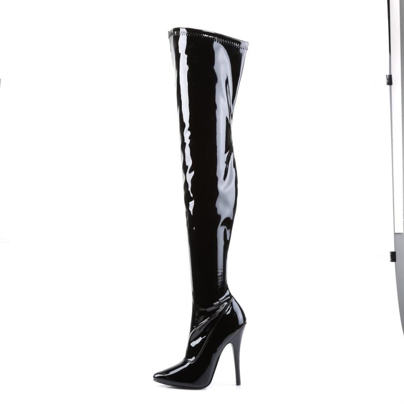 Pleaser Domina-3000 Women's Thigh High Boots Black | NZ FKIXNO