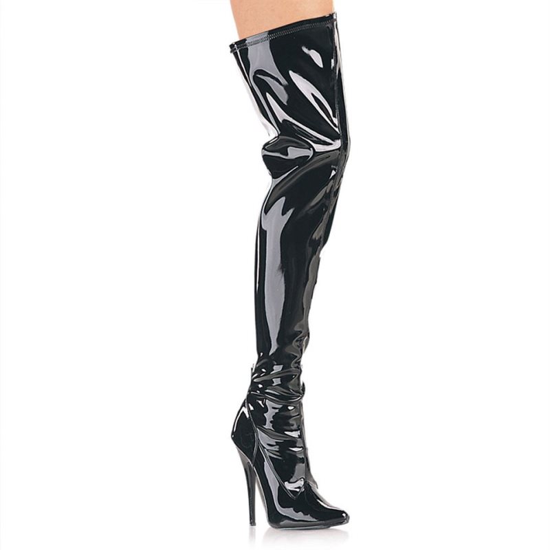 Pleaser Domina-3000 Women\'s Thigh High Boots Black | NZ FKIXNO