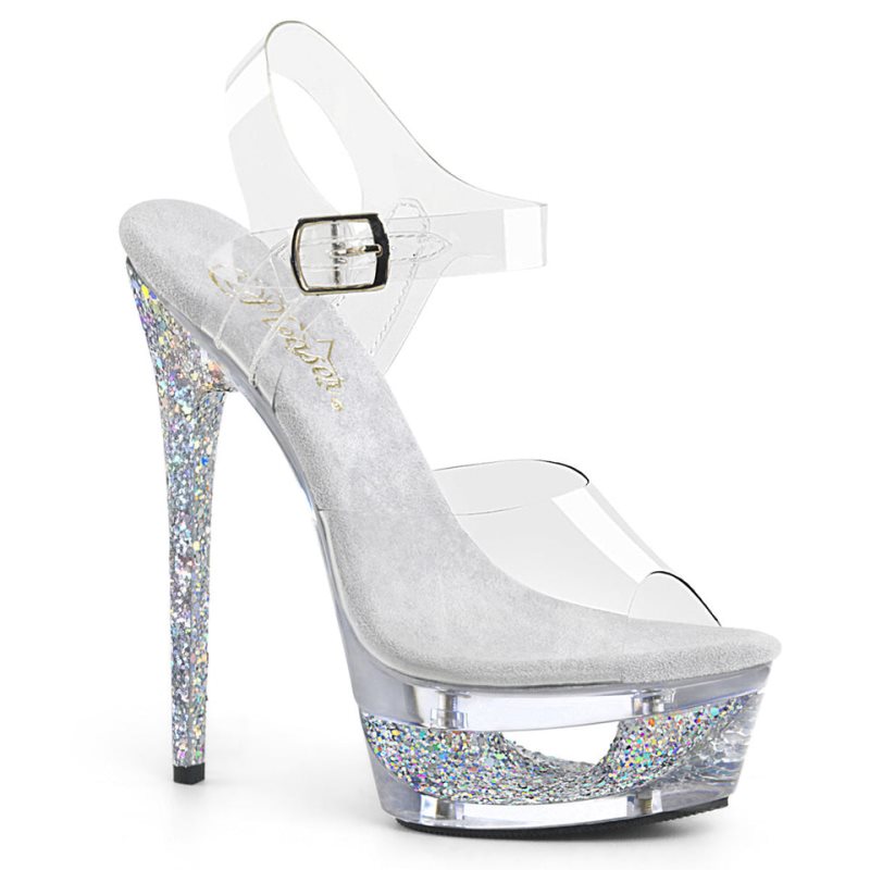 Pleaser Eclipse-608GT Women\'s Platform Heels Sandals Silver / Clear | NZ TCRMZF