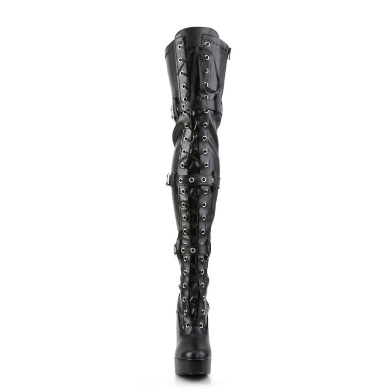 Pleaser Electra-3028 Vegan Leather Women's Thigh High Boots Black | NZ ZDFSAR