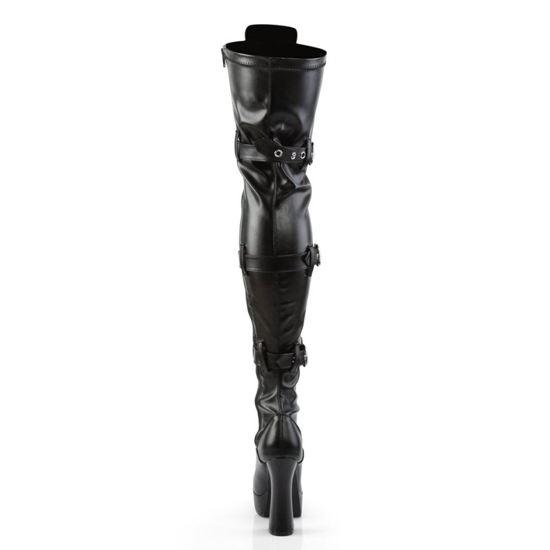 Pleaser Electra-3028 Vegan Leather Women's Thigh High Boots Black | NZ ZDFSAR