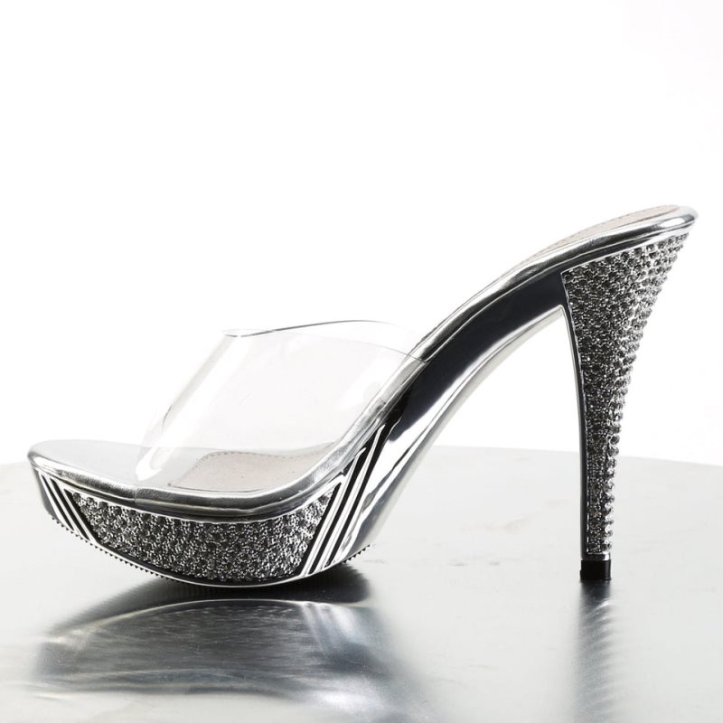 Pleaser Elegant-401 Women's Platform Slides Silver | NZ HLYXMT