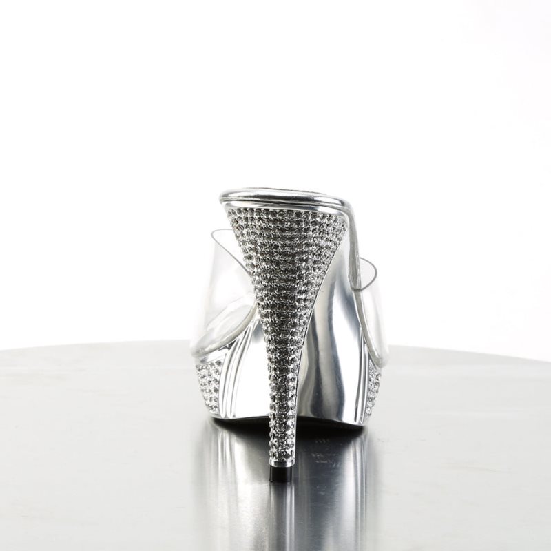 Pleaser Elegant-401 Women's Platform Slides Silver | NZ HLYXMT