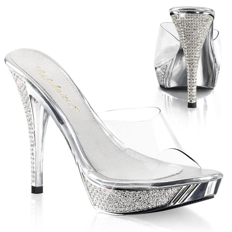 Pleaser Elegant-401 Women\'s Platform Slides Silver | NZ HLYXMT