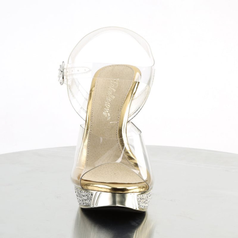 Pleaser Elegant-408 Women's Platform Heels Sandals Gold / Clear | NZ OTZSED