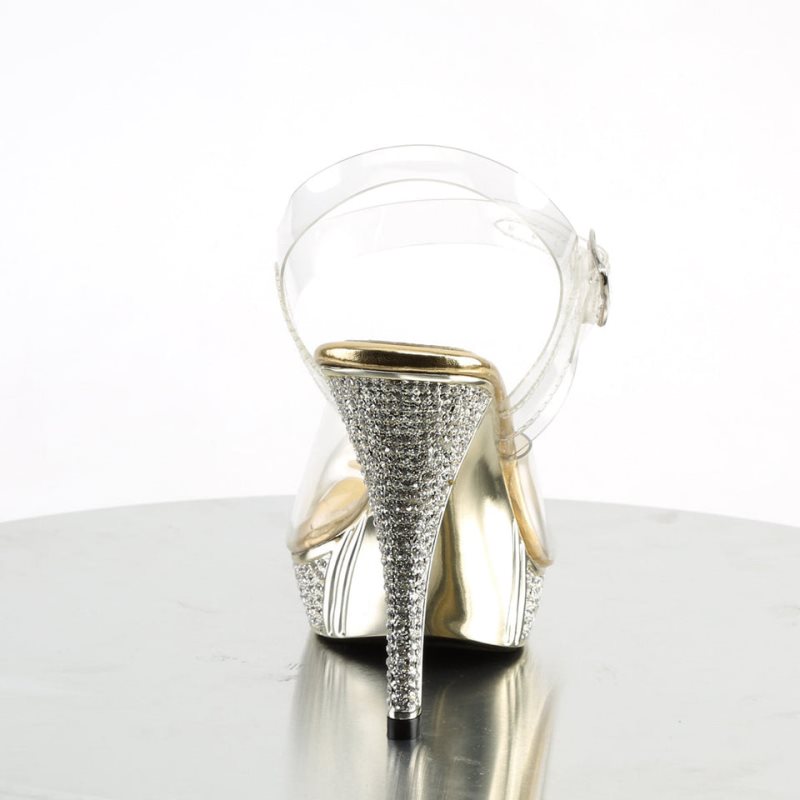 Pleaser Elegant-408 Women's Platform Heels Sandals Gold / Clear | NZ OTZSED