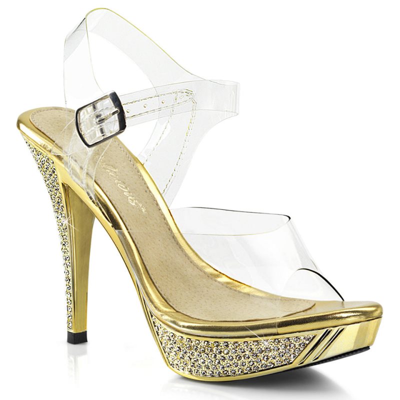 Pleaser Elegant-408 Women\'s Platform Heels Sandals Gold / Clear | NZ OTZSED