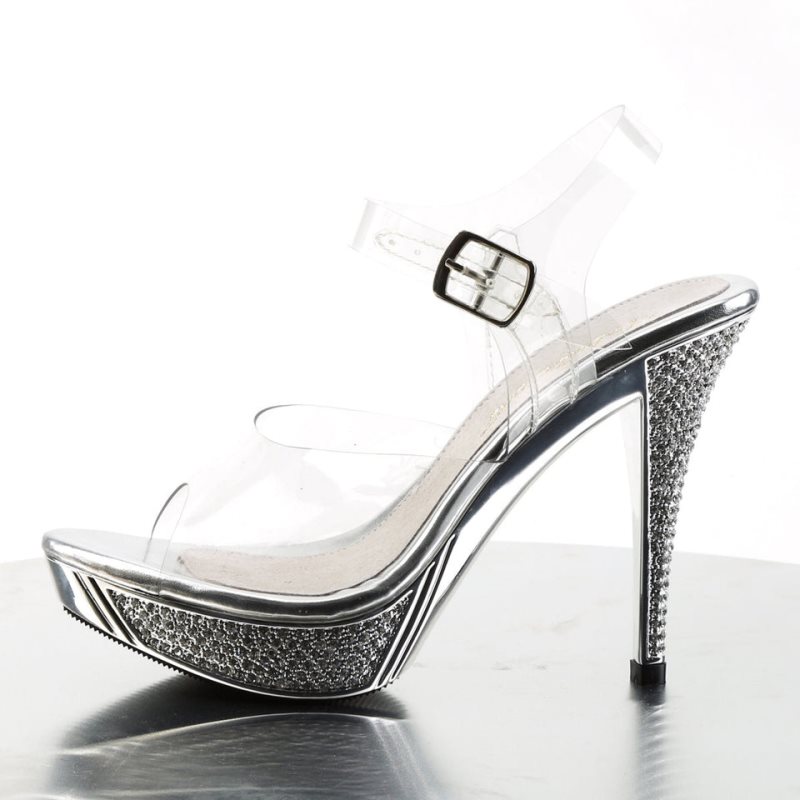 Pleaser Elegant-408 Women's Platform Heels Sandals Silver / Clear | NZ FCIOMU