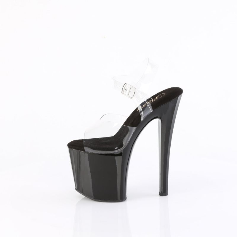 Pleaser Enchant-708 Women's Platform Heels Sandals Black / Clear | NZ GOPEDM