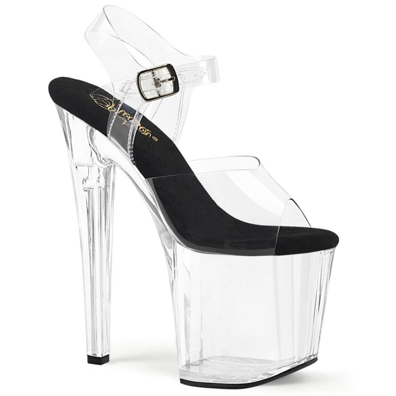 Pleaser Enchant-708 Women\'s Platform Heels Sandals Black / Clear | NZ JISRGC