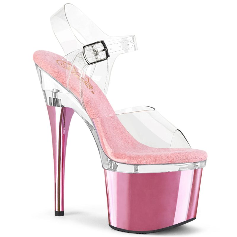 Pleaser Esteem-708 Women\'s Platform Heels Sandals Pink / Clear | NZ YNZMFB