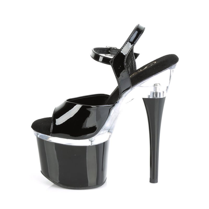 Pleaser Esteem-709 Women's Platform Heels Sandals Black / Clear | NZ CZARQB