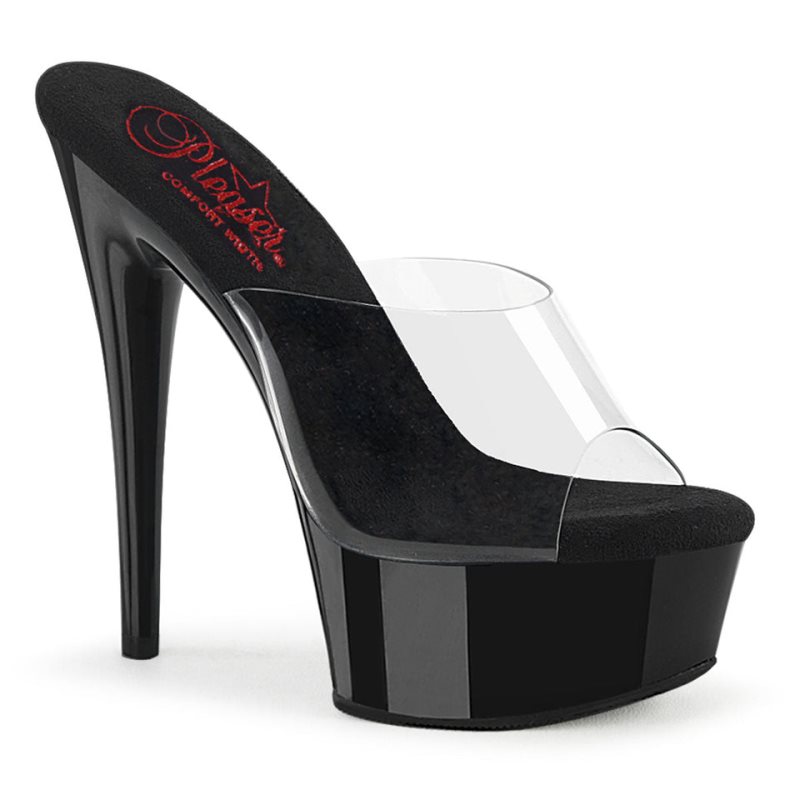 Pleaser Excite-601 Women\'s Platform Slides Black / Clear | NZ QJPZYR