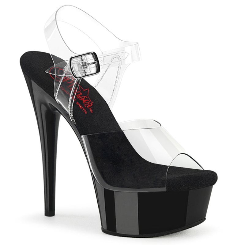 Pleaser Excite-608 Women\'s Platform Heels Sandals Black / Clear | NZ QOEVLY