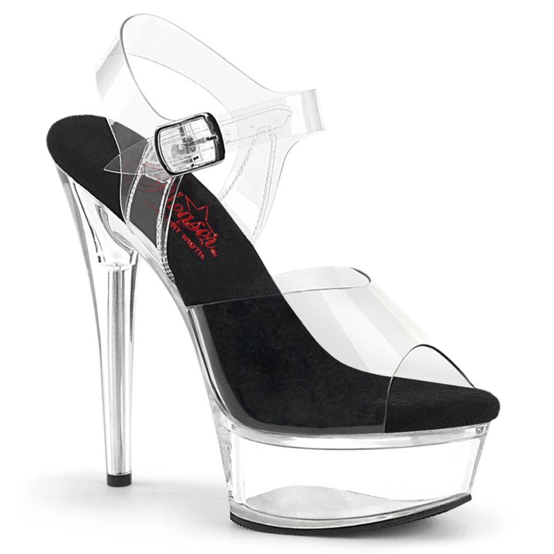 Pleaser Excite-608 Women\'s Platform Heels Sandals Black / Clear | NZ UHKGNW