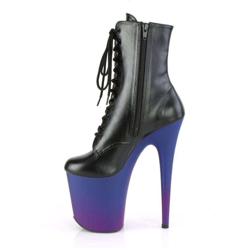 Pleaser Flamingo-1020BP Vegan Leather Women's Heels Boots Black / Blue | NZ QVCIJX