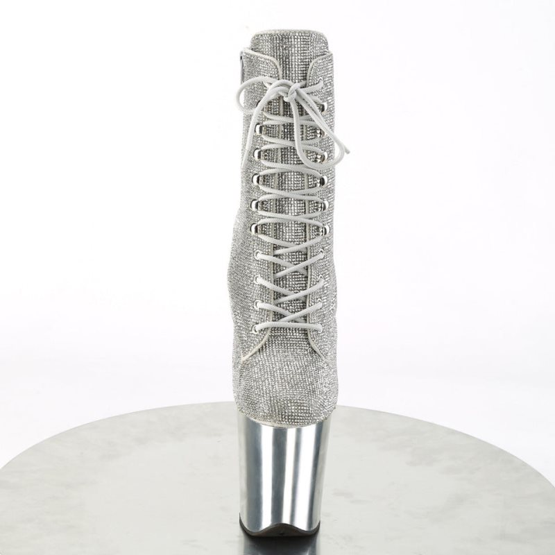 Pleaser Flamingo-1020CHRS Women's Heels Boots Silver | NZ FHMXCI