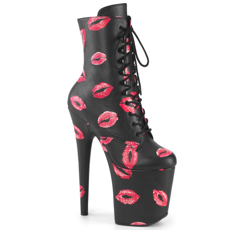 Pleaser Flamingo-1020KISSES Vegan Leather Women\'s Heels Boots Black | NZ VSDXCR