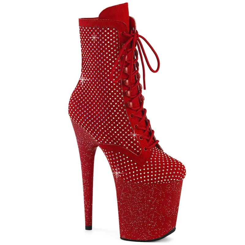 Pleaser Flamingo-1020RM Faux Suede Women\'s Heels Boots Red / Red | NZ DBPCRW