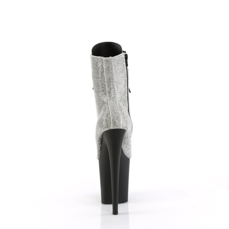 Pleaser Flamingo-1020RS Women's Heels Boots Silver / Black | NZ BKLRGZ