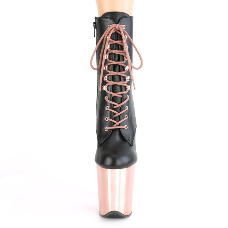 Pleaser Flamingo-1020 Vegan Leather Women's Heels Boots Black / Rose Gold | NZ IBPEJD