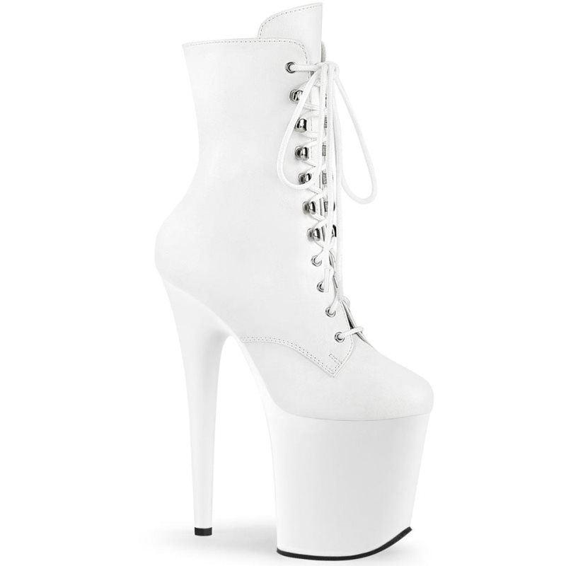 Pleaser Flamingo-1020 Vegan Leather Women\'s Heels Boots White | NZ QWGAMB