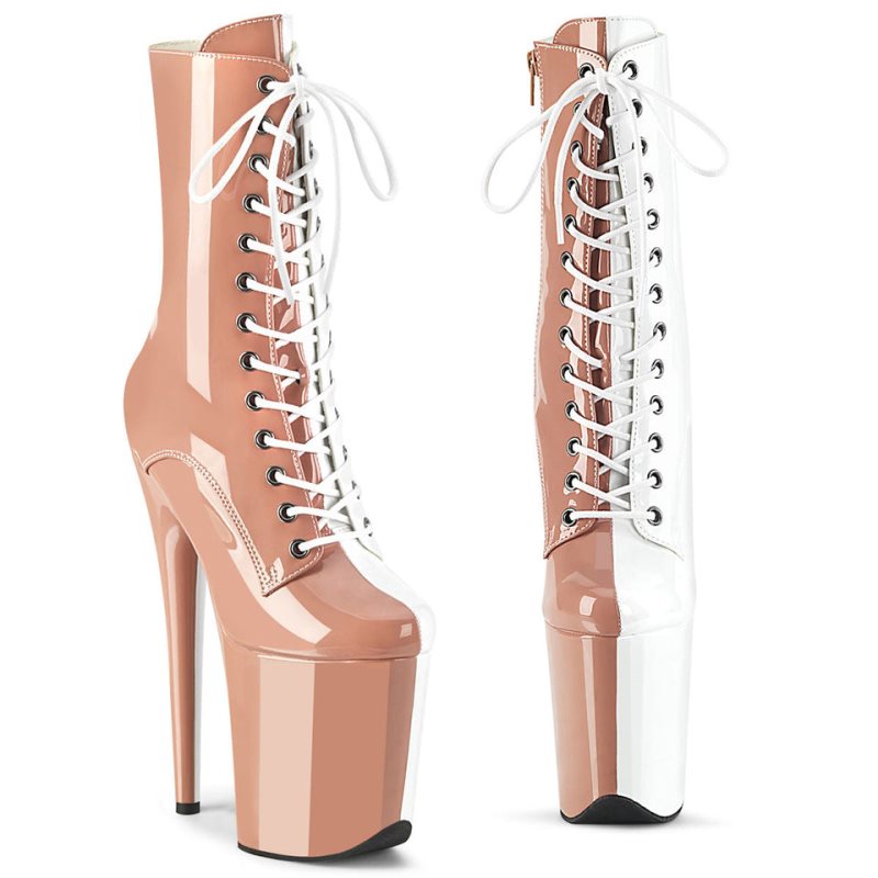 Pleaser Flamingo-1040TT Women\'s Heels Boots Pink / White | NZ QZTVYK