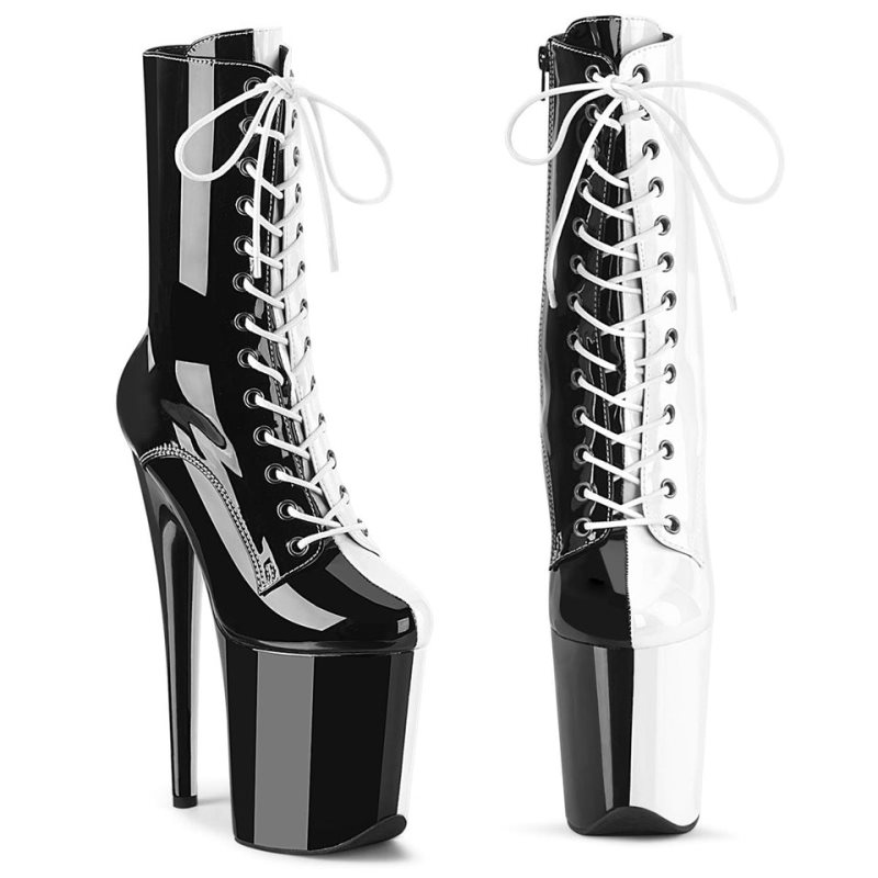 Pleaser Flamingo-1040TT Women\'s Heels Boots Black / White | NZ ZNMVPB