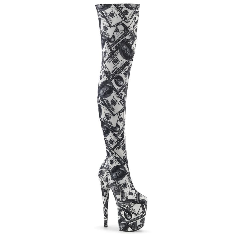 Pleaser Flamingo-3000DP Women\'s Thigh High Boots White / Black | NZ OXCMGH