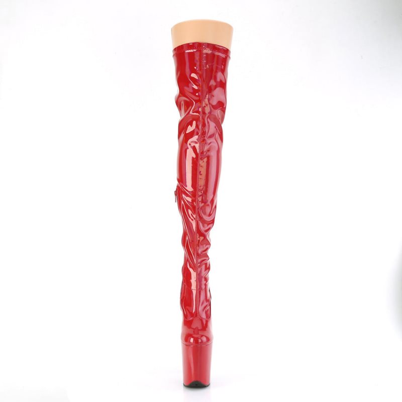 Pleaser Flamingo-3000HWR Women's Thigh High Boots Red | NZ KCYHGN