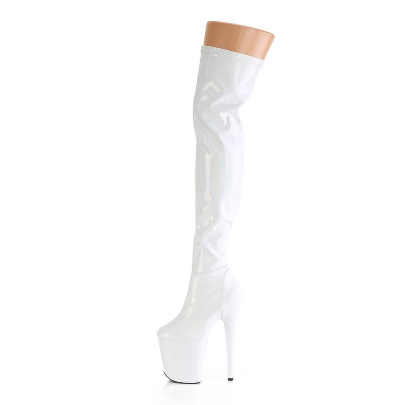 Pleaser Flamingo-3000HWR Women's Thigh High Boots White | NZ OIEPCX