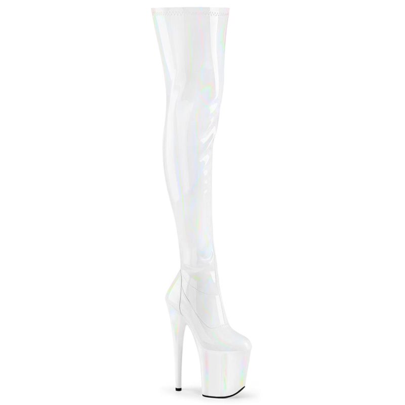 Pleaser Flamingo-3000HWR Women\'s Thigh High Boots White | NZ OIEPCX