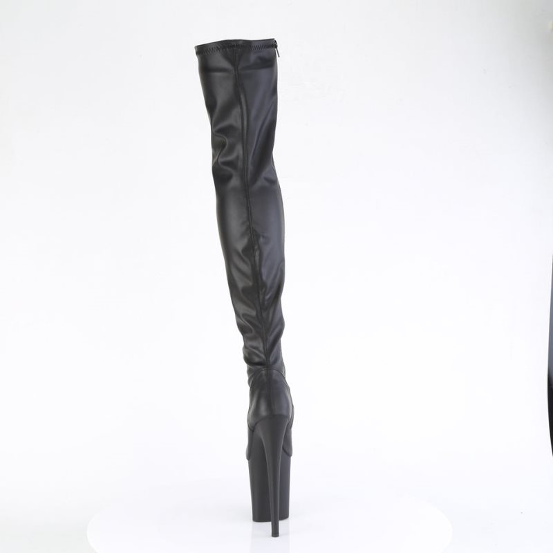 Pleaser Flamingo-3000 Vegan Leather Women's Thigh High Boots Black | NZ QWHYKJ