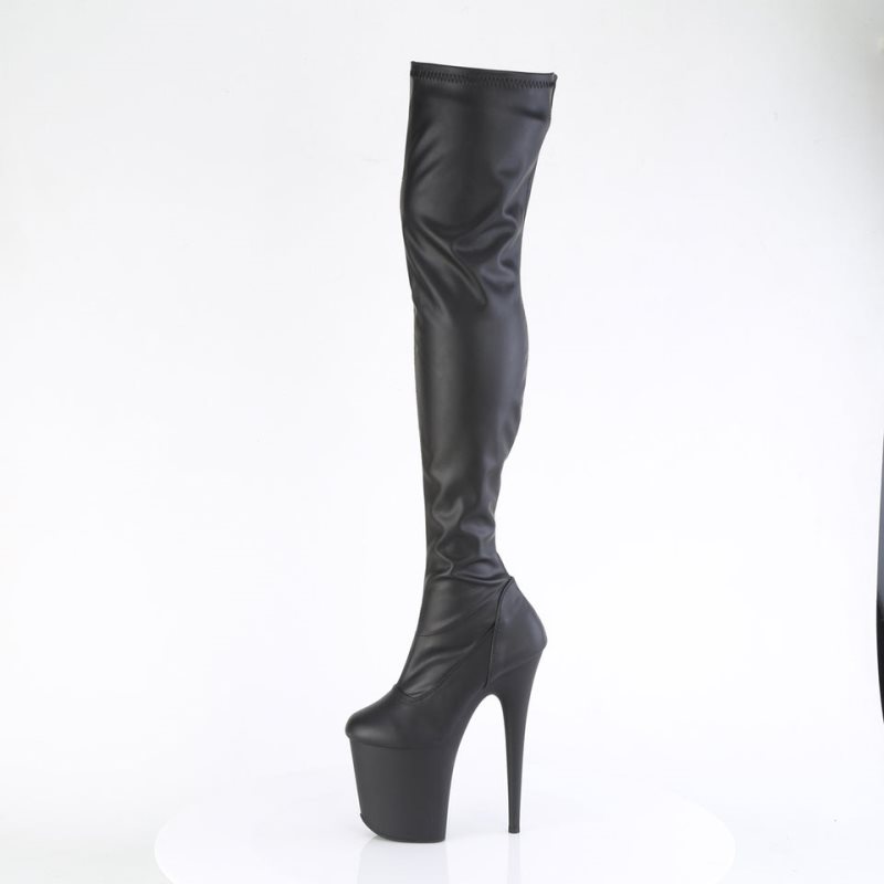 Pleaser Flamingo-3000 Vegan Leather Women's Thigh High Boots Black | NZ QWHYKJ